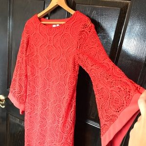 Bell Sleeved Red Vintage Lace Crochet Dress
